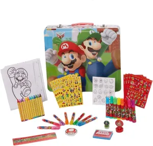 Innovative Designs Mario Brothers Super Mario Deluxe Activity Set with Carrying Tin, Coloring Sheets, Tattoos, Stickers, & Art Supplies