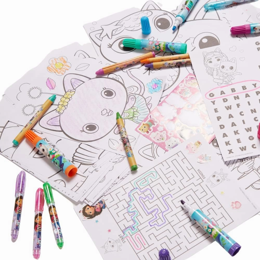 Innovative Designs DreamWorks Gabby’s Dollhouse Deluxe Activity Set with Carrying Tin, Coloring Sheets, Tattoos, Stickers, & Art Supplies
