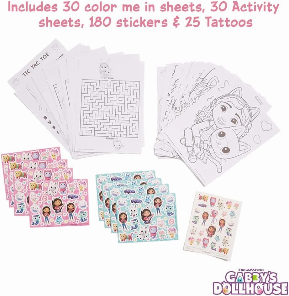 Innovative Designs DreamWorks Gabby’s Dollhouse Deluxe Activity Set with Carrying Tin, Coloring Sheets, Tattoos, Stickers, & Art Supplies
