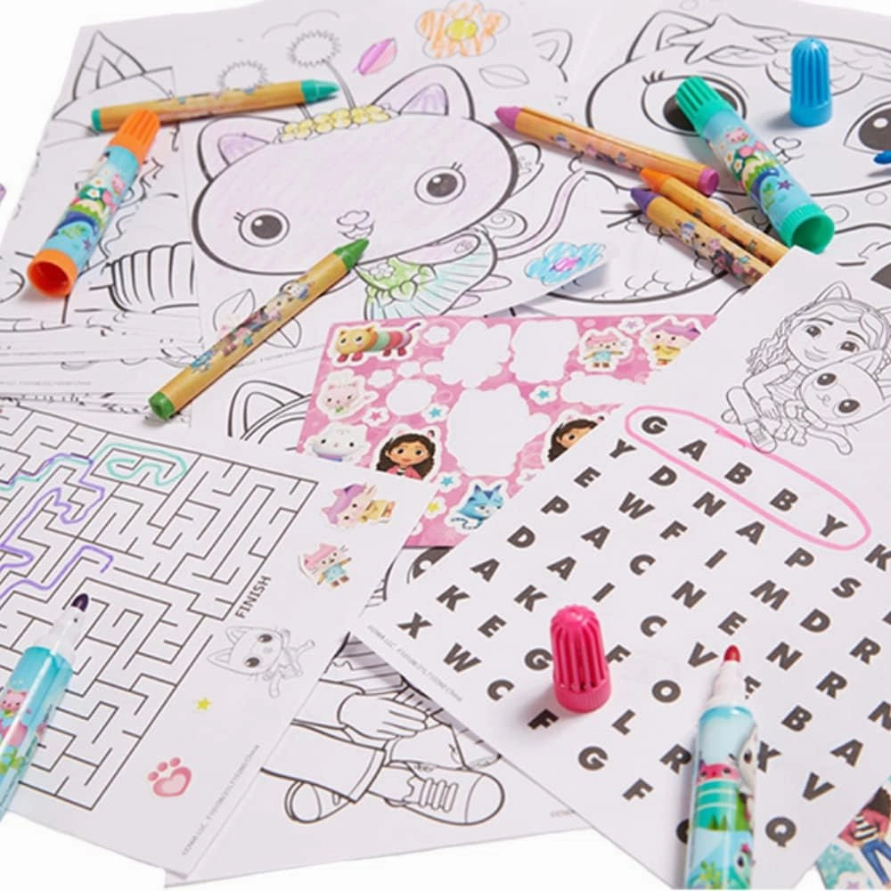 Innovative Designs DreamWorks Gabby’s Dollhouse Deluxe Activity Set with Carrying Tin, Coloring Sheets, Tattoos, Stickers, & Art Supplies