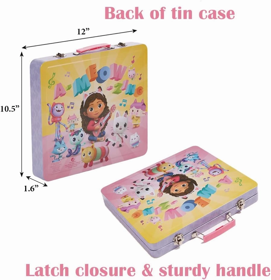 Innovative Designs DreamWorks Gabby’s Dollhouse Deluxe Activity Set with Carrying Tin, Coloring Sheets, Tattoos, Stickers, & Art Supplies