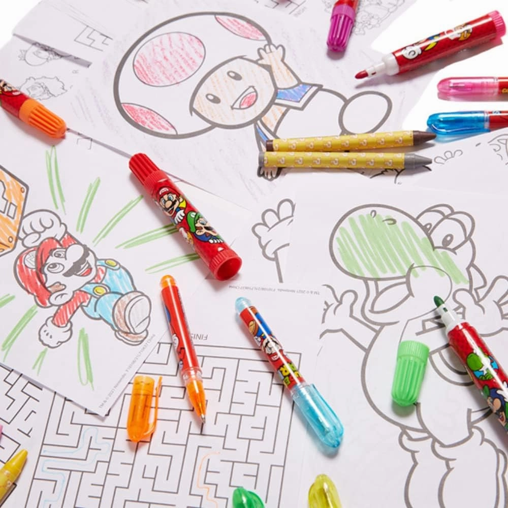 Innovative Designs Mario Brothers Super Mario Deluxe Activity Set with Carrying Tin, Coloring Sheets, Tattoos, Stickers, & Art Supplies