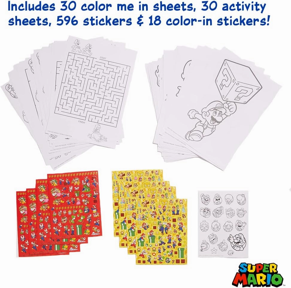 Innovative Designs Mario Brothers Super Mario Deluxe Activity Set with Carrying Tin, Coloring Sheets, Tattoos, Stickers, & Art Supplies