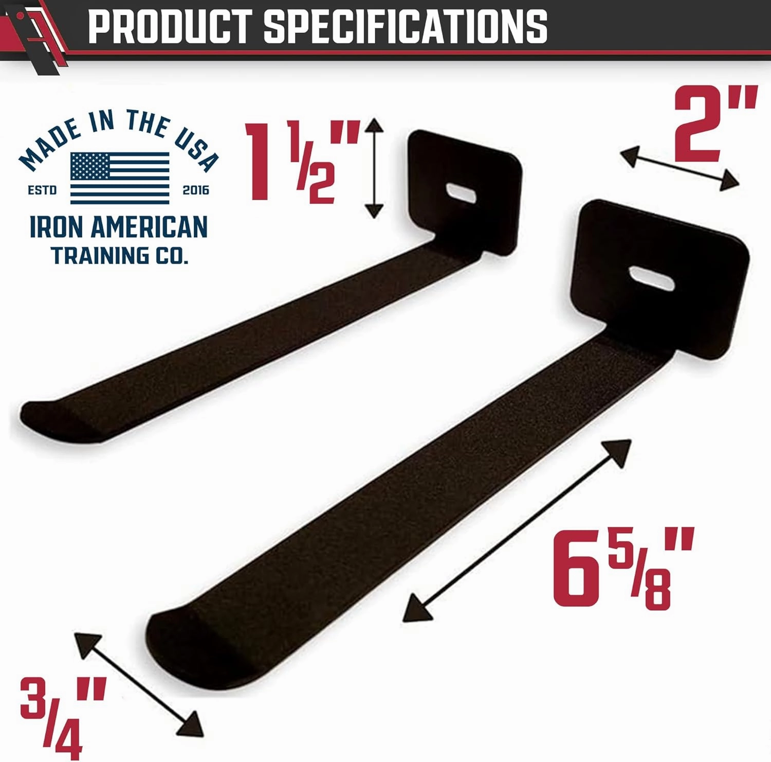 IRON AMERICAN Yoga Mat Hanger - Adjustable Hooks for Exercise Mats, Foam Rollers & Gym Equipment Storage - Wall Mounted - Hardware Included - (6.75" x .75") - American Steel