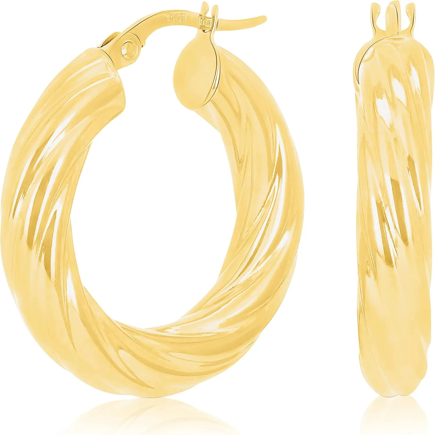 Italian 14k Yellow Gold Twisted Round Hoop Earrings