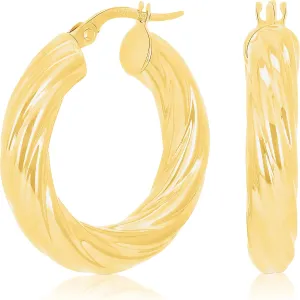 Italian 14k Yellow Gold Twisted Round Hoop Earrings