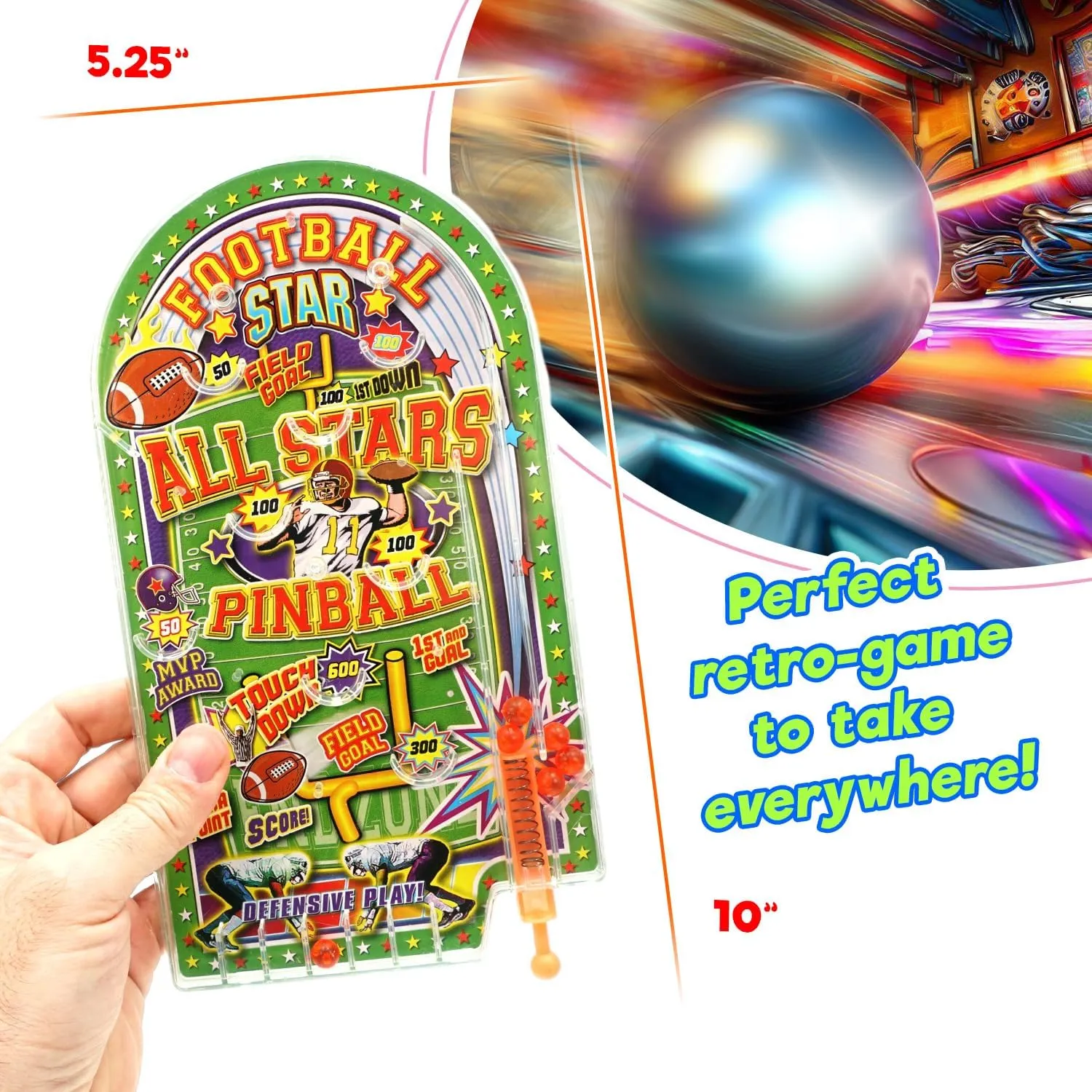 JA-RU Handheld Pinball Games for Kids (3 Pack) Sports Themed Mini Pinball Machine for Kids Ages 4 & Up | Classic Retro Toys from The 70s | Party Favors & Bulk Prizes. 210-3s