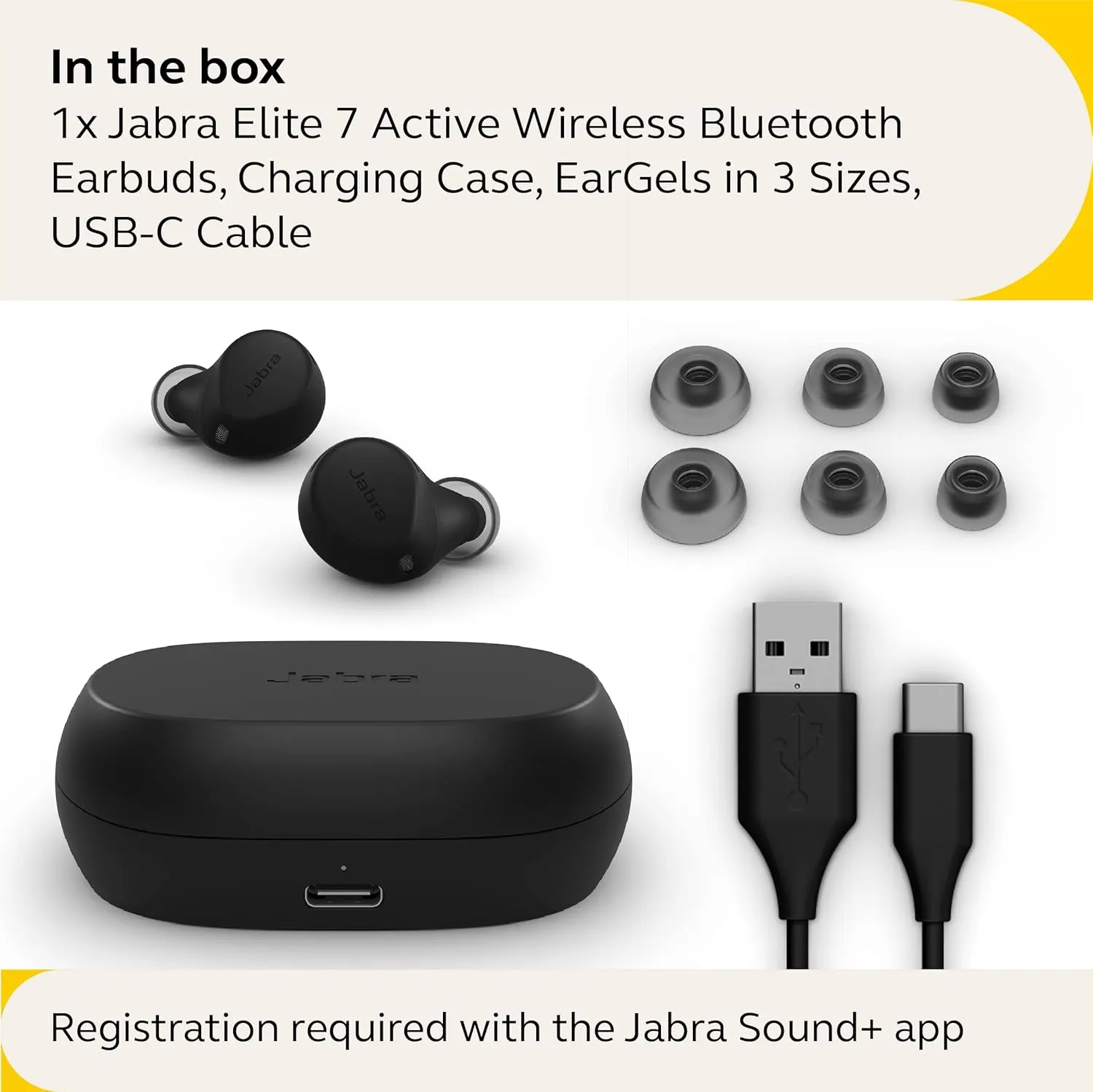 Jabra Elite 7 Active in-Ear Bluetooth Earbuds - True Wireless Sports Ear Buds ShakeGrip for The Ultimate Active fit and Adjustable Active Noise Cancellation - Black