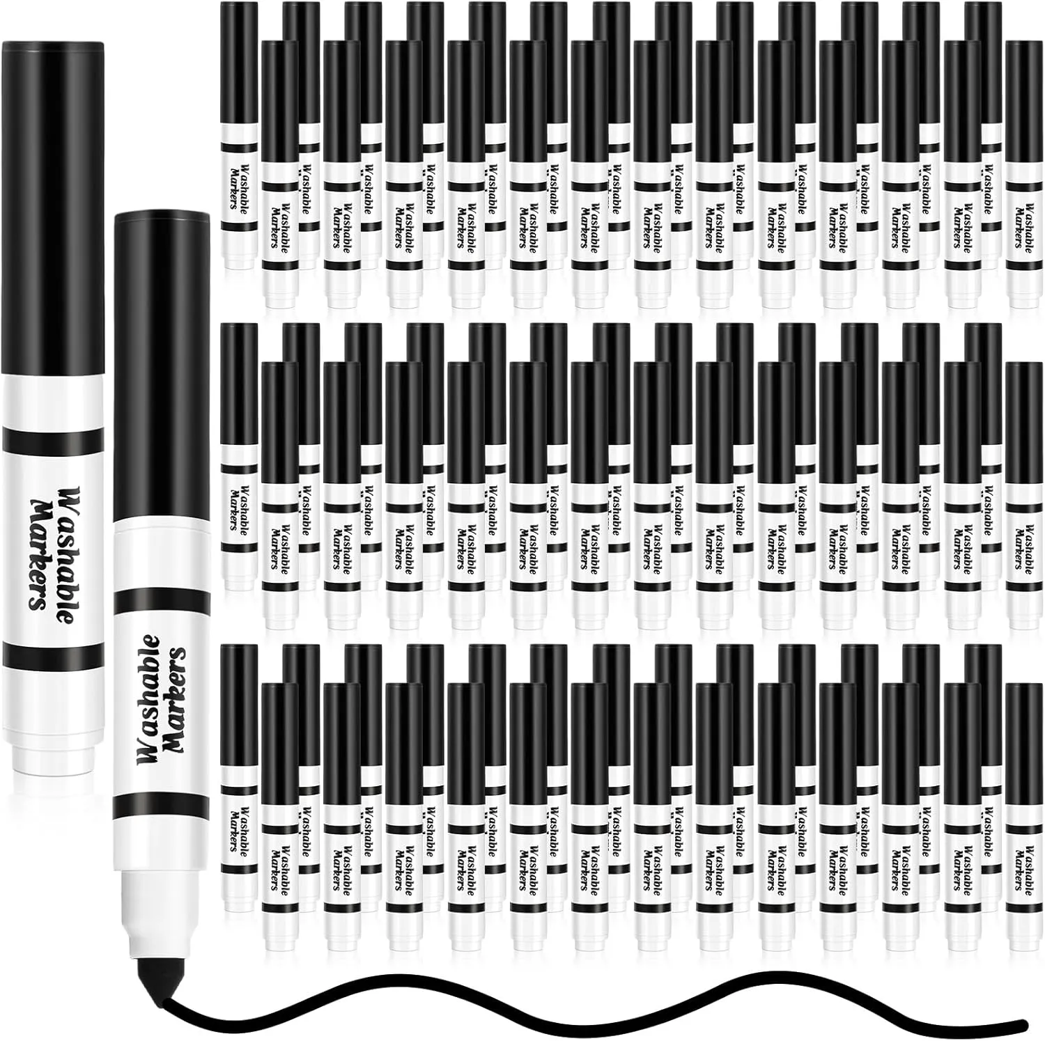 Janlaugh 80 Pcs Mini Black Washable Markers Bulk Small Kids Broad Line Markers with Conical Tips for School Classrooms Teachers Art Drawing Supplies, Ages 6 