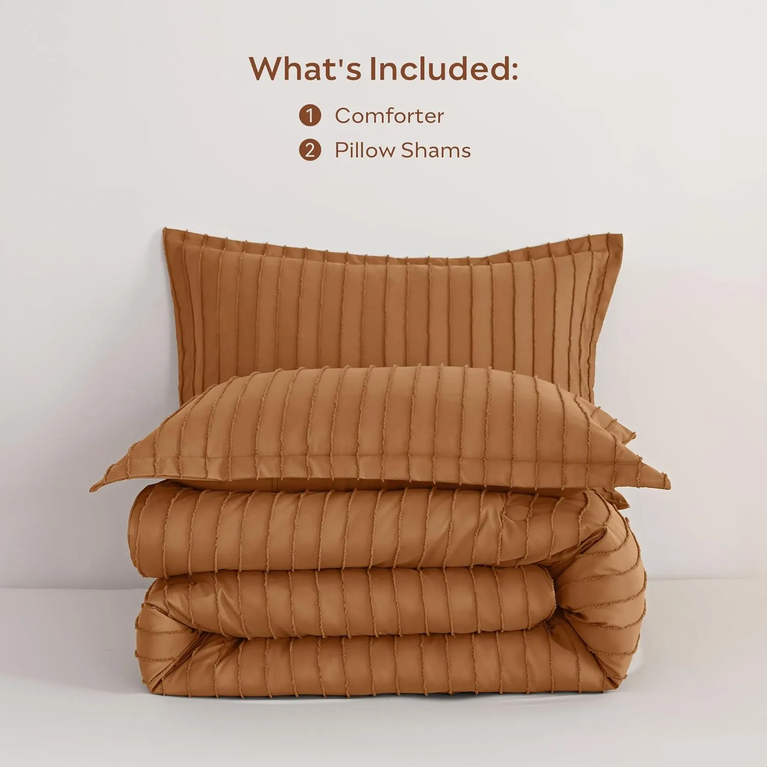 JELLYMONI Queen Comforter Set - Rust Striped Tufted Bedding Set for All Seasons, Fluffly Comforter (90"x90") with Pillow Shams (20"x26" 2")