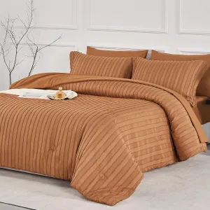 JELLYMONI Queen Comforter Set - Rust Striped Tufted Bedding Set for All Seasons, Fluffly Comforter (90"x90") with Pillow Shams (20"x26" 2")