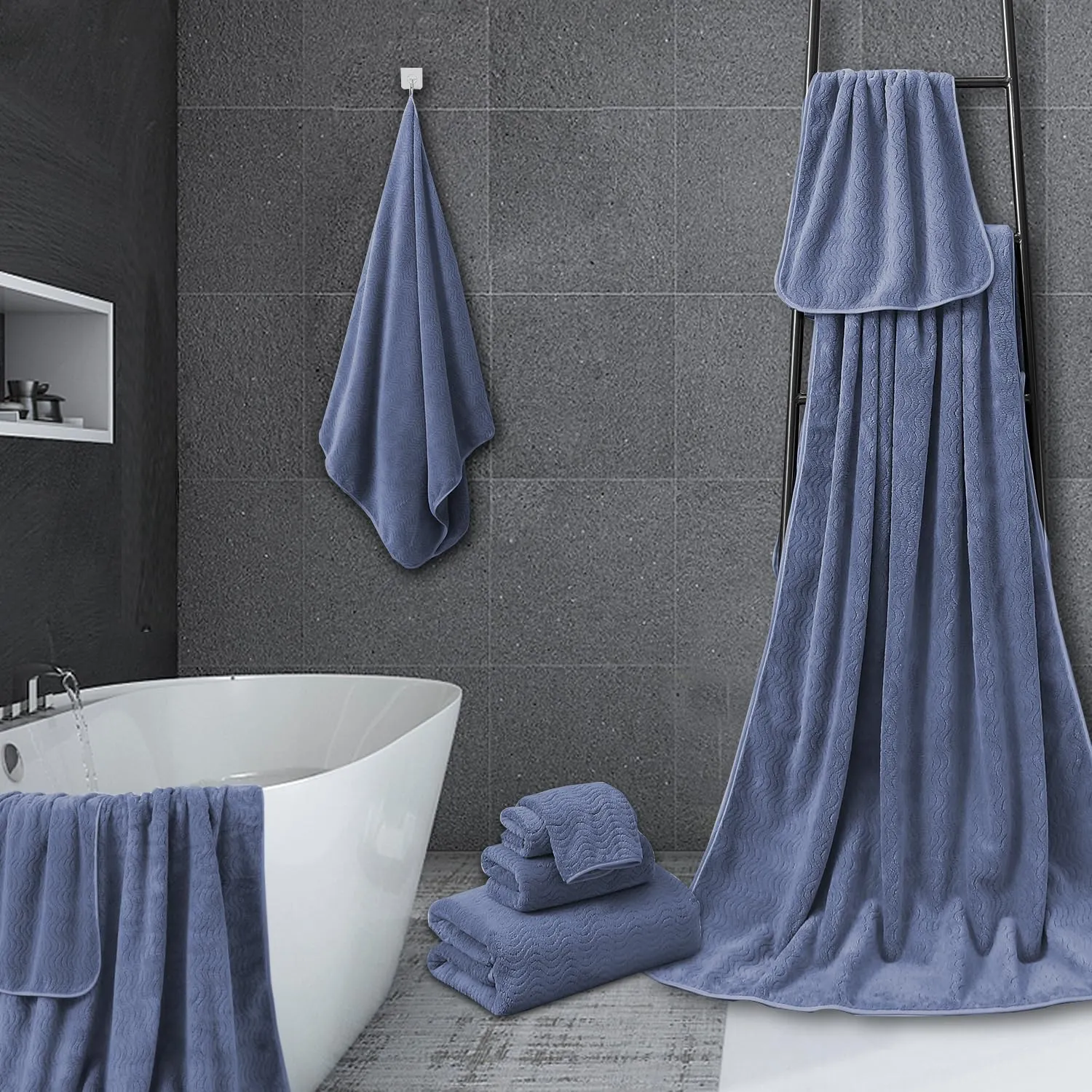 Jessy Home 8 Piece Bathroom Towel Set |2 Jumbo Oversized Bath Sheet,2 Hand Towels,4 Washcloths| Large Sheet Soft for Hotel,Highly Absorbent Quick Dry Collections,Wedgewood