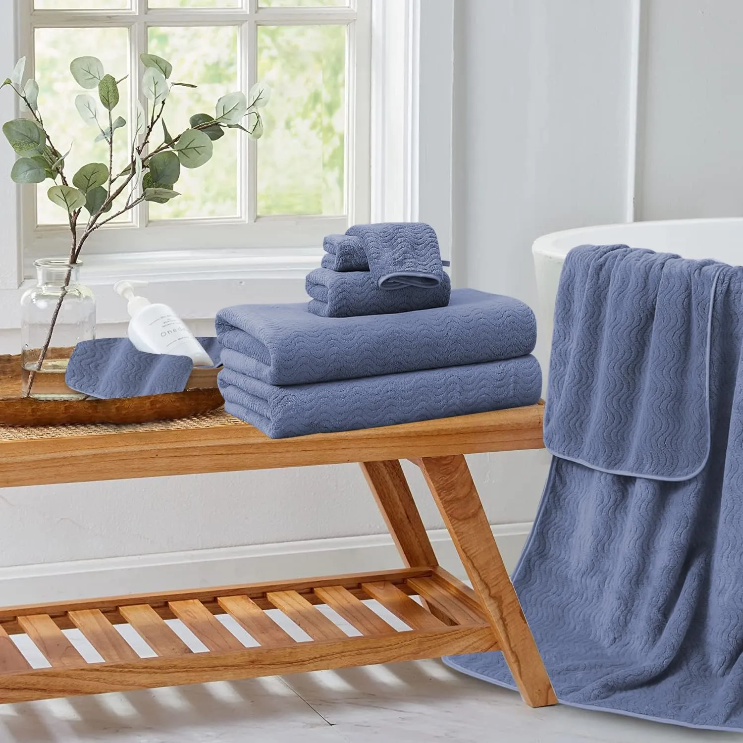 Jessy Home 8 Piece Bathroom Towel Set |2 Jumbo Oversized Bath Sheet,2 Hand Towels,4 Washcloths| Large Sheet Soft for Hotel,Highly Absorbent Quick Dry Collections,Wedgewood