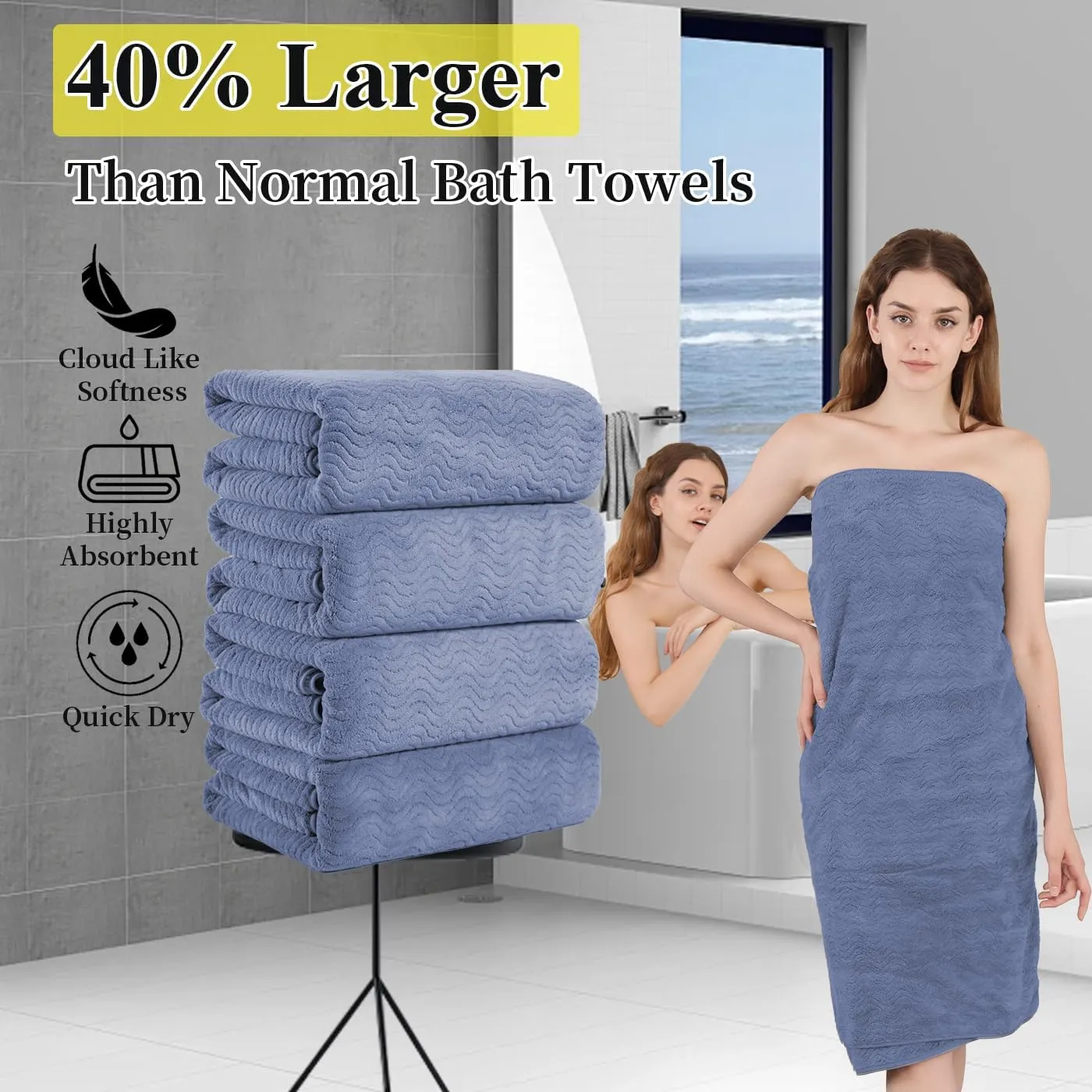 Jessy Home 8 Piece Bathroom Towel Set |2 Jumbo Oversized Bath Sheet,2 Hand Towels,4 Washcloths| Large Sheet Soft for Hotel,Highly Absorbent Quick Dry Collections,Wedgewood
