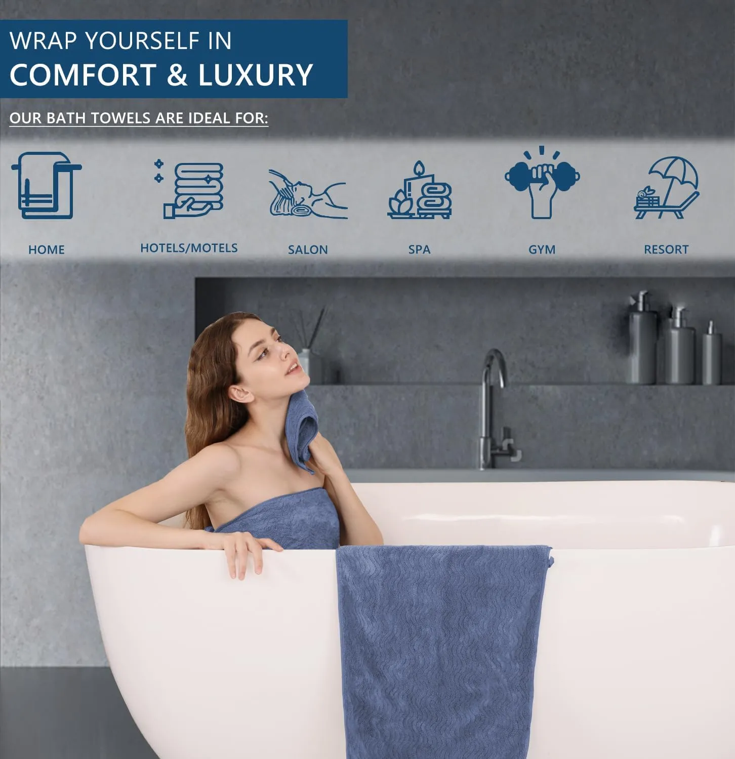 Jessy Home 8 Piece Bathroom Towel Set |2 Jumbo Oversized Bath Sheet,2 Hand Towels,4 Washcloths| Large Sheet Soft for Hotel,Highly Absorbent Quick Dry Collections,Wedgewood