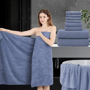 Jessy Home 8 Piece Bathroom Towel Set |2 Jumbo Oversized Bath Sheet,2 Hand Towels,4 Washcloths| Large Sheet Soft for Hotel,Highly Absorbent Quick Dry Collections,Wedgewood