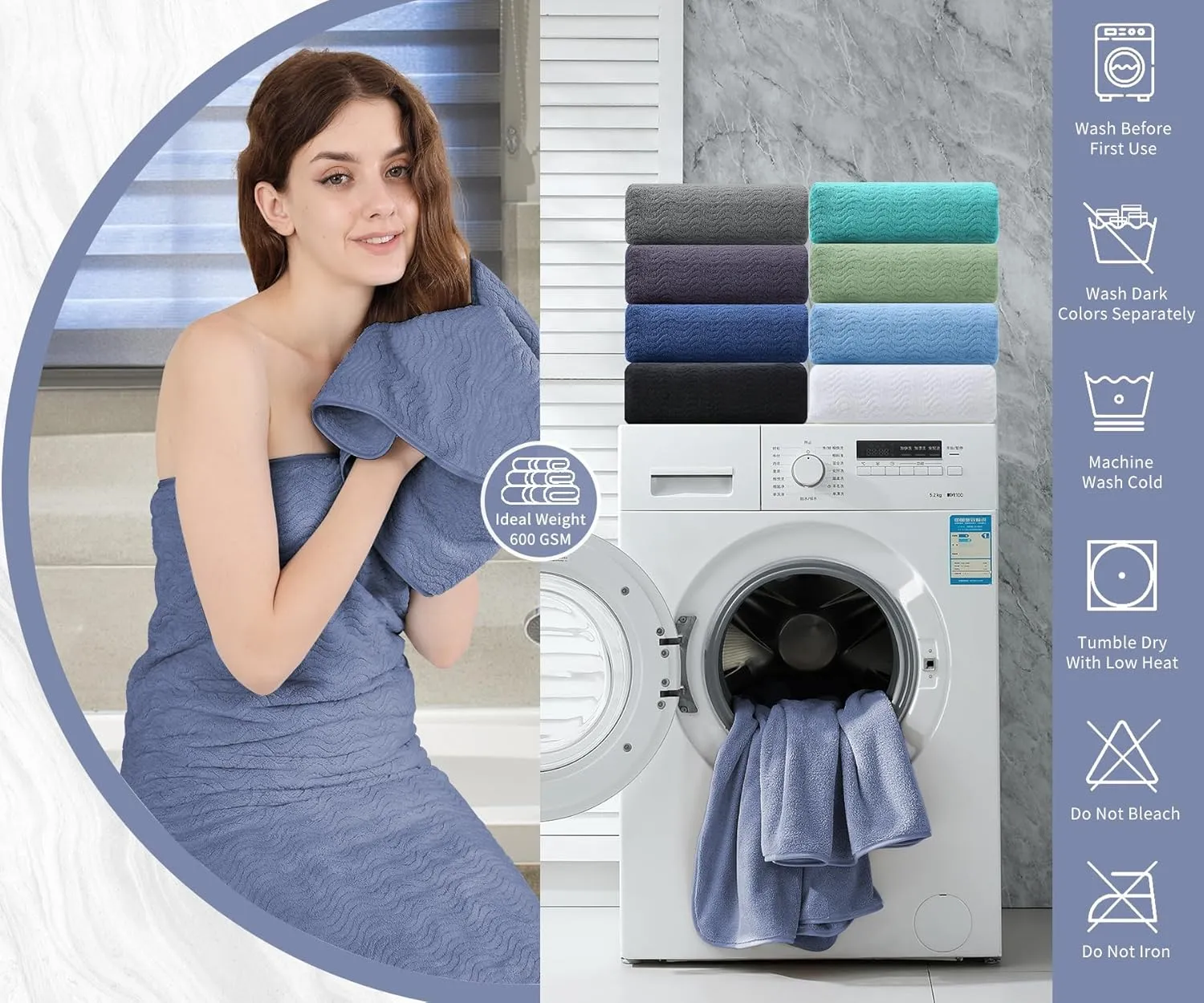 Jessy Home 8 Piece Bathroom Towel Set |2 Jumbo Oversized Bath Sheet,2 Hand Towels,4 Washcloths| Large Sheet Soft for Hotel,Highly Absorbent Quick Dry Collections,Wedgewood