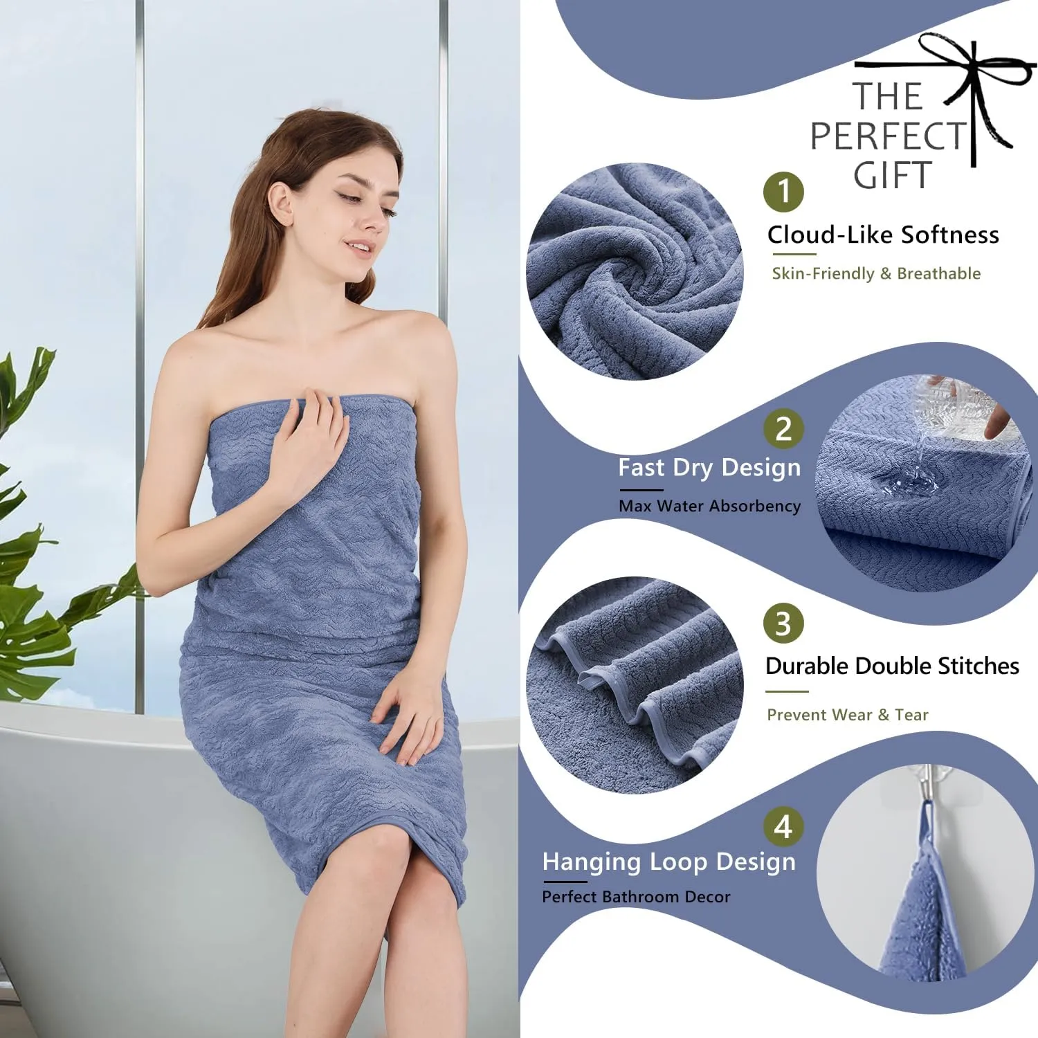 Jessy Home 8 Piece Bathroom Towel Set |2 Jumbo Oversized Bath Sheet,2 Hand Towels,4 Washcloths| Large Sheet Soft for Hotel,Highly Absorbent Quick Dry Collections,Wedgewood