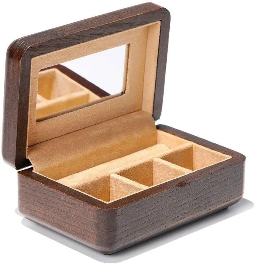 Jewellery Box Gift for Women Jewelry Boxes Jewelry Box Wooden Mini Suitcase Simple Portable with Mirror Classic Velvet Storage Box for Ring Necklace New Year Presents