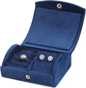 Jewellery Box, Portable Curved Flannel Jewellery Box, Women's Small Jewellery Box, for Bracelets, Watches, Rings Organiser (Navy Velvet.) (Navy Velvet.)