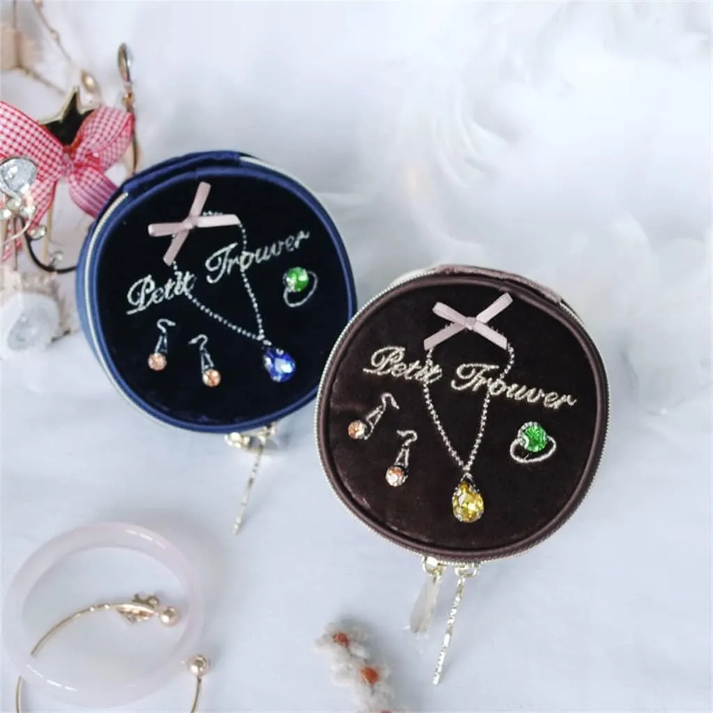 Jewellery Box Velvet Round Jewelry Bag Travel Portable Ring Earrings Watch Bracelet Jewelry Box Jewelry Box (Color : Argento, Size : About 9x9x5 cm)