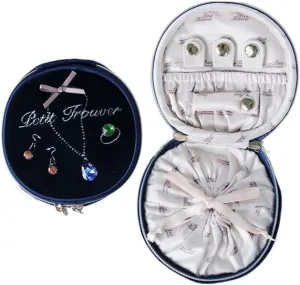 Jewellery Box Velvet Round Jewelry Bag Travel Portable Ring Earrings Watch Bracelet Jewelry Box Jewelry Box (Color : Argento, Size : About 9x9x5 cm)