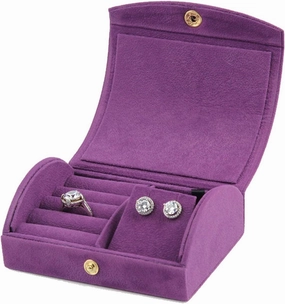 Jewellery Box, Portable Curved Flannel Jewellery Box, Women's Small Jewellery Box, for Bracelets, Watches, Rings Organiser (Navy Velvet.) (Purple Pearls)