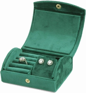 Jewellery box, portable curved flannel jewellery box, women's small jewellery box, for bracelets, watches, rings organiser (Navy Velvet.) (Velvety Green)