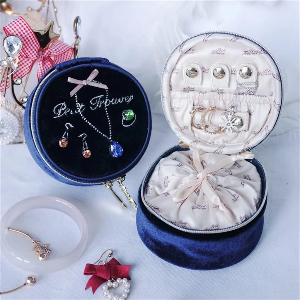 Jewellery Box Velvet Round Jewelry Bag Travel Portable Ring Earrings Watch Bracelet Jewelry Box Jewelry Box (Color : D, Size : About 9x9x5 cm)