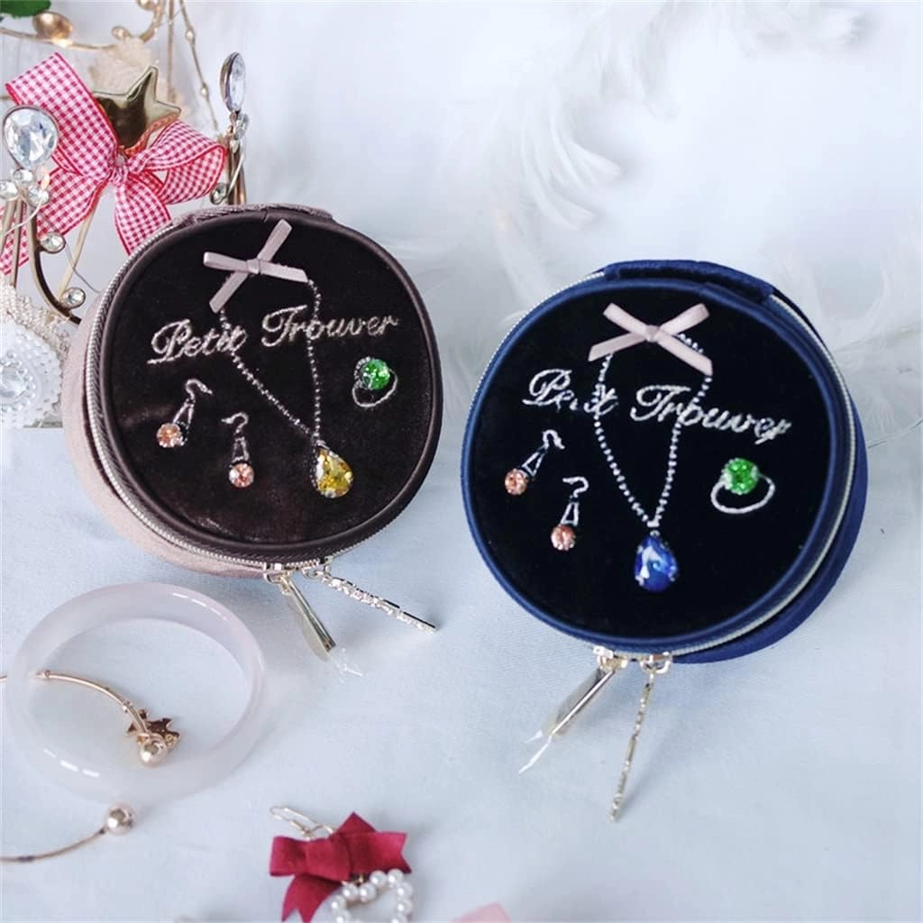 Jewellery Box Velvet Round Jewelry Bag Travel Portable Ring Earrings Watch Bracelet Jewelry Box Jewelry Box (Color : D, Size : About 9x9x5 cm)