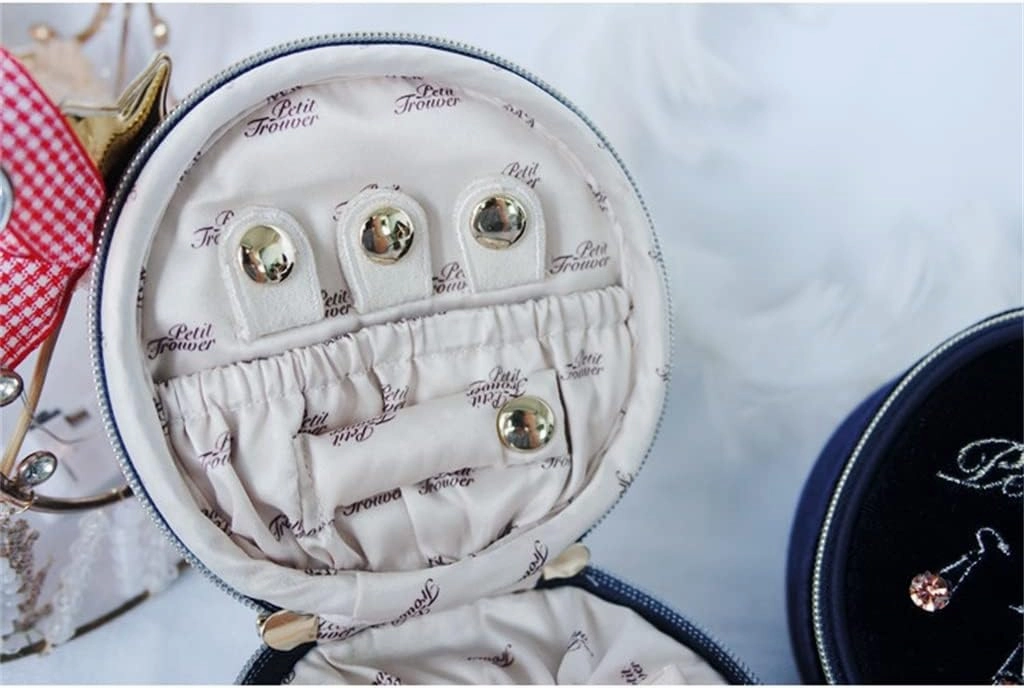 Jewellery Box Velvet Round Jewelry Bag Travel Portable Ring Earrings Watch Bracelet Jewelry Box Jewelry Box (Color : D, Size : About 9x9x5 cm)