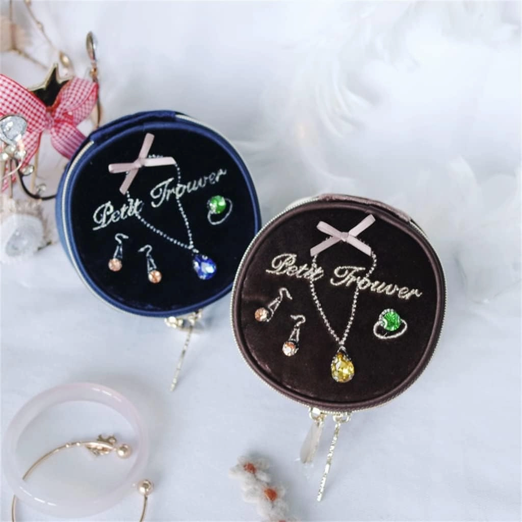 Jewellery Box Velvet Round Jewelry Bag Travel Portable Ring Earrings Watch Bracelet Jewelry Box Jewelry Box (Color : D, Size : About 9x9x5 cm)