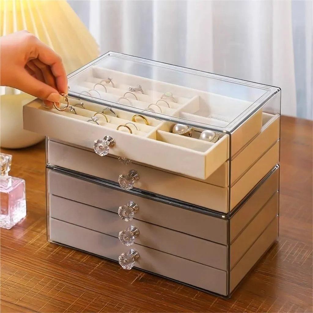 Jewelry Box Jewelry Box Velvet Multi-layer Portable Beaded Jewelry Bracelet Necklace Earrings Earrings Storage Box Jewellery Box(Grey)