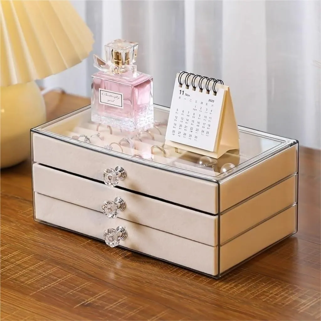 Jewelry Box Jewelry Box Velvet Multi-layer Portable Beaded Jewelry Bracelet Necklace Earrings Earrings Storage Box Jewellery Box(Grey)