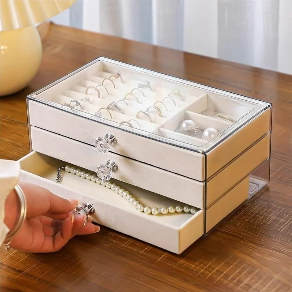 Jewelry Box Jewelry Box Velvet Multi-layer Portable Beaded Jewelry Bracelet Necklace Earrings Earrings Storage Box Jewellery Box(Grey)