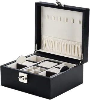Jewelry Case Jewelry Box Jewelry Organizer Jewelry Box 23 * 20 * 11CM, Ladies Earring Necklace Watch Storage Box with Lock Key and 1 Portable Small Jewelry Box Jewelry Storage (Color : Black, Size :
