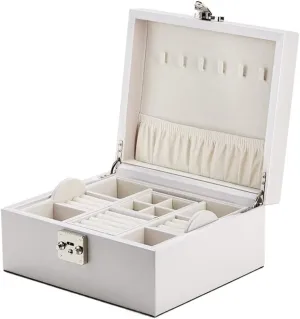 Jewelry Case Jewelry Box Jewelry Organizer Jewelry Box 23 * 20 * 11CM, Ladies Earring Necklace Watch Storage Box with Lock Key and 1 Portable Small Jewelry Box Jewelry Storage (Color : White, Size :