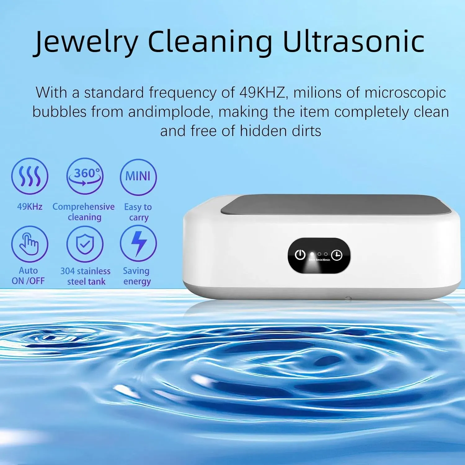 Jewelry Cleaning Ultrasonic Machine with 3 Modes Timer, 40W 22oz (640ml) 49KHz Portable Professional Jewelry Cleaning Ultrasonic Eyeglass Cleaner for Watches, Dentures, Ring, Razor,Makeup Brush