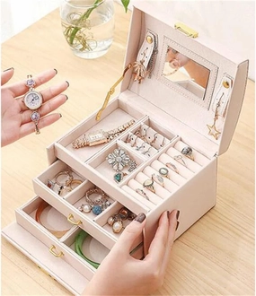 Jewelry Box Double Drawer Portable Earrings Ring Bracelet Jewelry Storage Box(2)