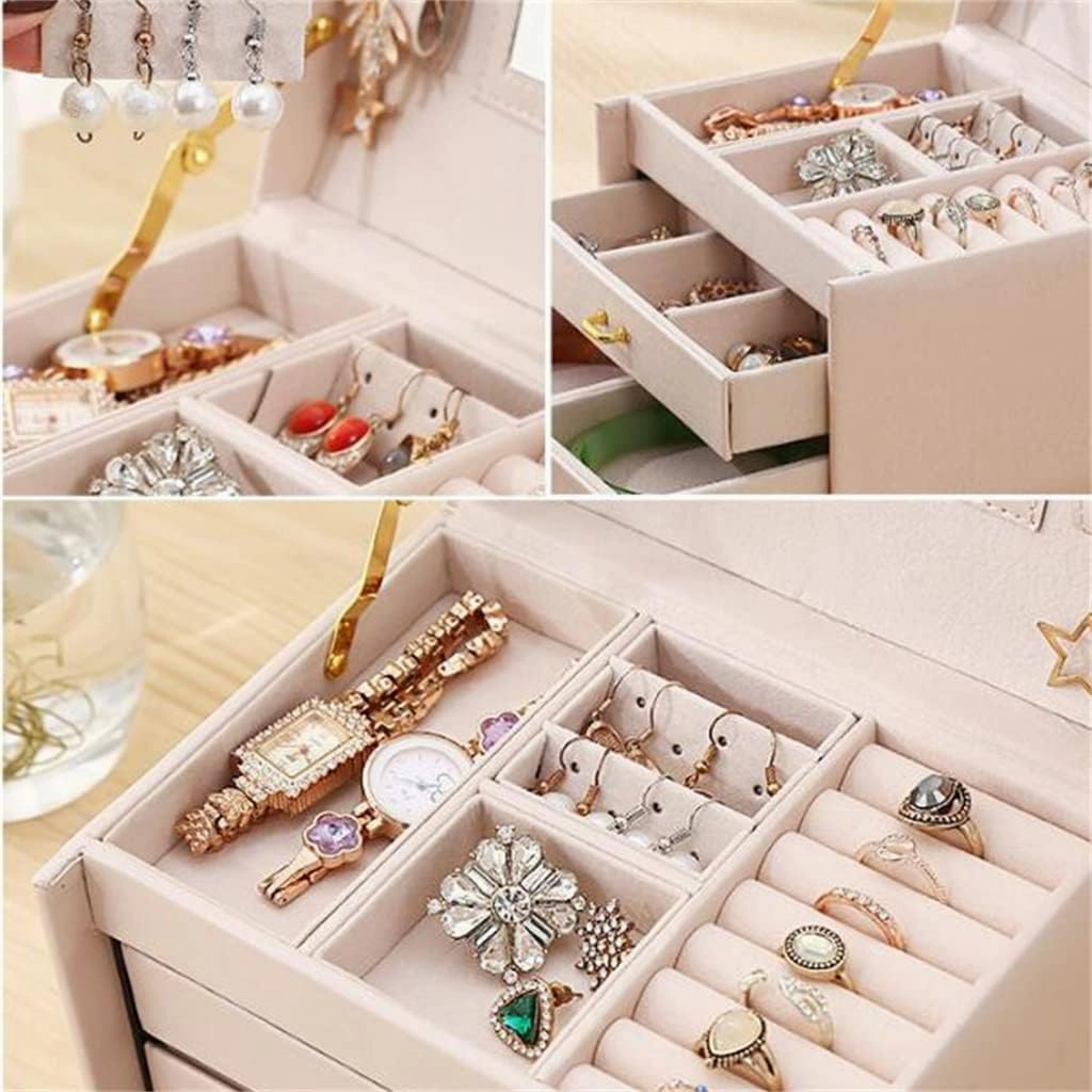 Jewelry Box Double Drawer Portable Earrings Ring Bracelet Jewelry Storage Box(2)