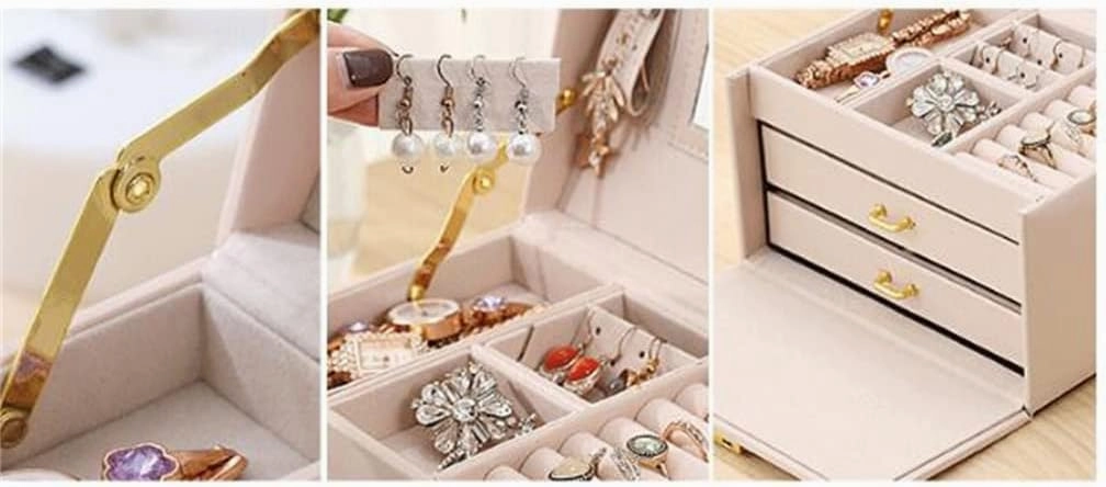 Jewelry Box Double Drawer Portable Earrings Ring Bracelet Jewelry Storage Box(2)