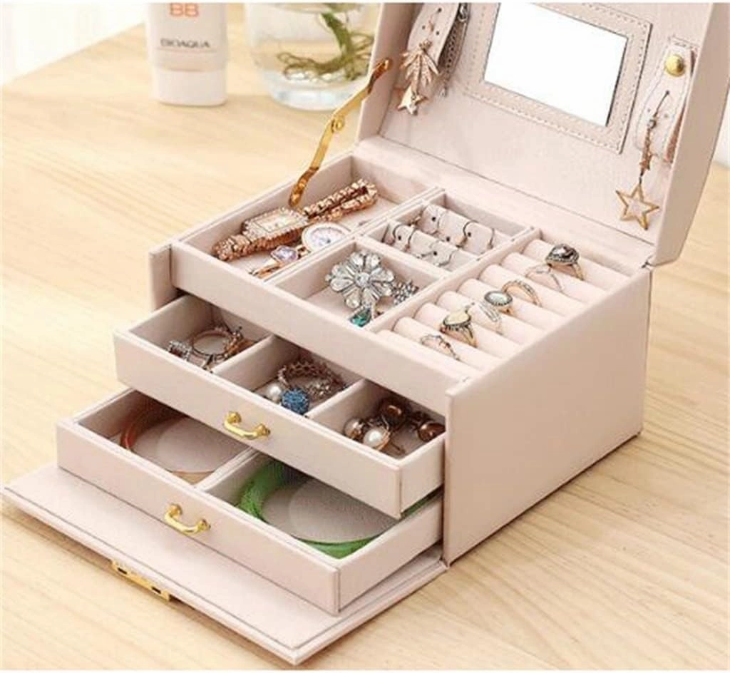 Jewelry Box Double Drawer Portable Earrings Ring Bracelet Jewelry Storage Box(2)