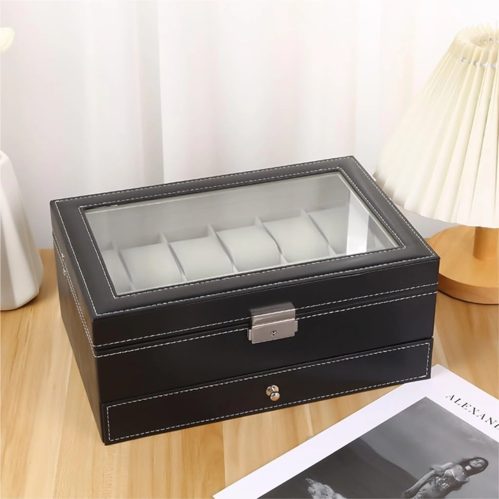 Jewelry Box Double Layer Watch Box Wooden Leather Transparent Window Jewelry Storage Box Business Jewelry Packaging Box Jewelery Box