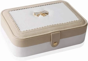 Jewelry Box Organizer Leather for Rings Earrings Necklace Watch Bracelet | Built-in Velvet Mirror Pouch (Color : White)