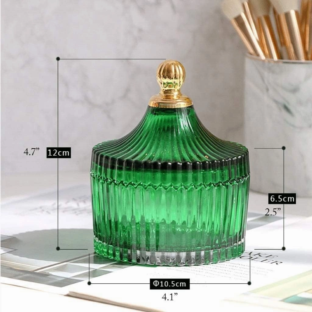 Jewelry Case Jewelry Box Jewelry Organizer Green Glass Jewelry Storage Box with Painted Gold Lid Small Bathroom Watch Hair Jewelry Organizer. Jewelry Storage