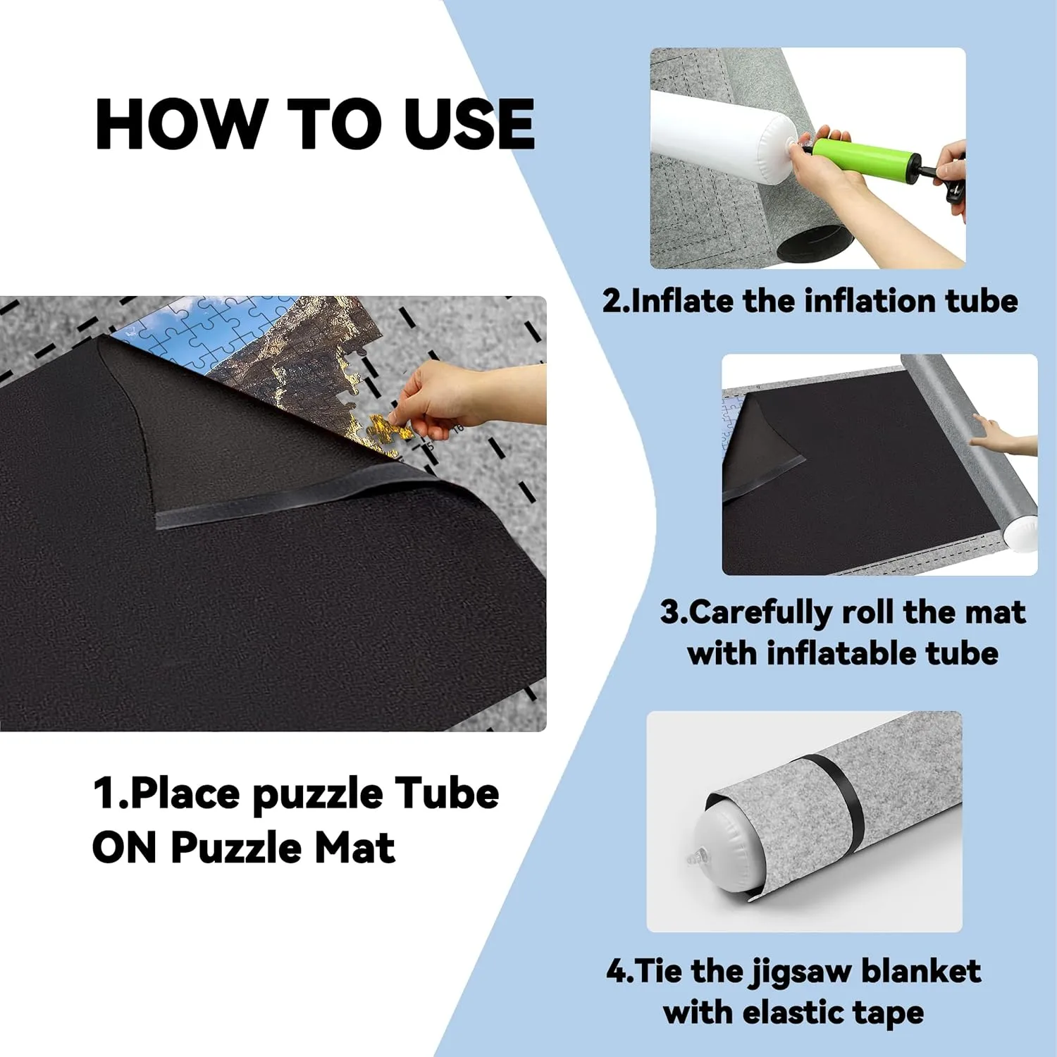 Jigsaw Puzzle Mat Roll Up - 2000 Pieces, 1500, 1000 Pieces Saver Large Puzzles Board for Adults Kids, Storage and Transport Premium Pump Glue Felt Mat Inflatable Tube Holder Organizer Pad Keeper