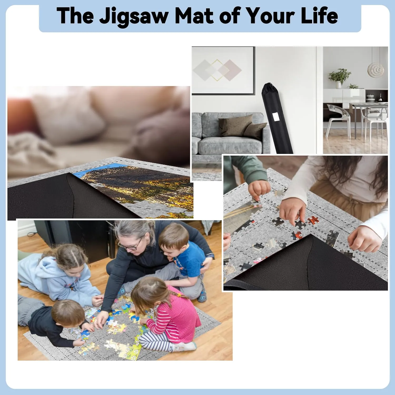 Jigsaw Puzzle Mat Roll Up - 2000 Pieces, 1500, 1000 Pieces Saver Large Puzzles Board for Adults Kids, Storage and Transport Premium Pump Glue Felt Mat Inflatable Tube Holder Organizer Pad Keeper