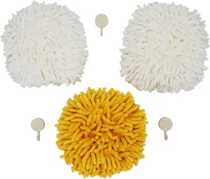 JJ KENT Fluffy Puffins Microfiber Hand Towels - Set of 3 Fluffy Hand Towels with Wall Hook Attachment - Quick and Easy Hand Drying Puffs
