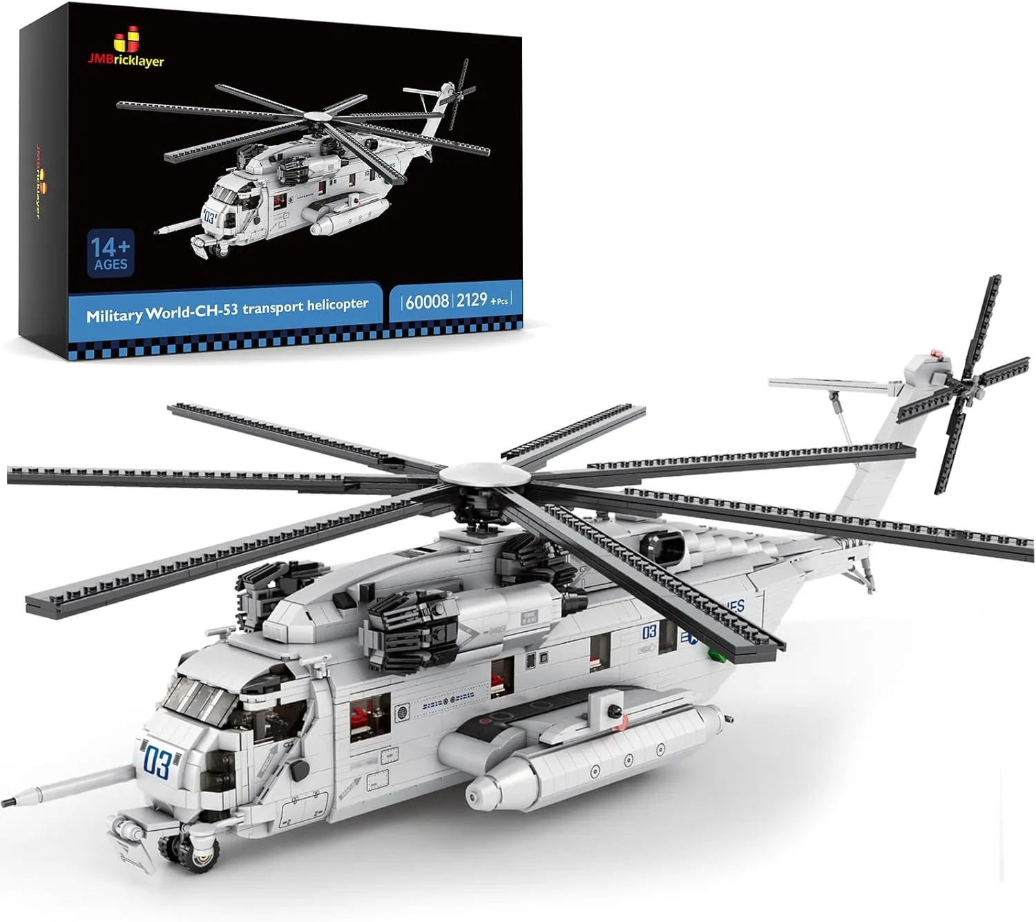 JMBricklayer CH-53 Helicopter Building Set 60008, Military Transport Helicopter Toy Aircraft Model Kit, Ideal Airplane Toy Gifts for Kid 14 , Adults and Military Fans