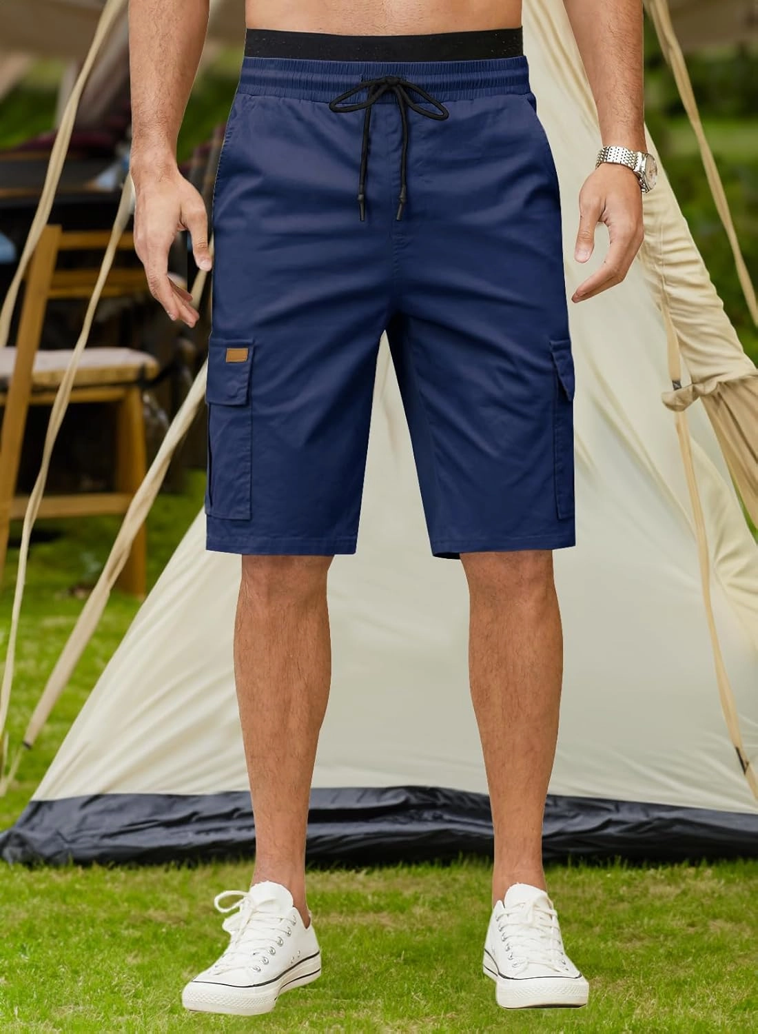 JMIERR Mens Casual Twill Cargo Shorts Cotton Drawstring Classic Cargo Stretch Short with 6 Pockets